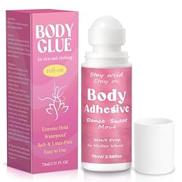 Body Adhesive Glue for Clothing & Skin Roll-On, 2.58 Oz Body Glue, Skin Glue, Sweat Resistant, Washable, Fabric-Safe Fashion Tape for Dancers, Socks, Leotards, Bras, Wigs and Costumes, Holds All Day