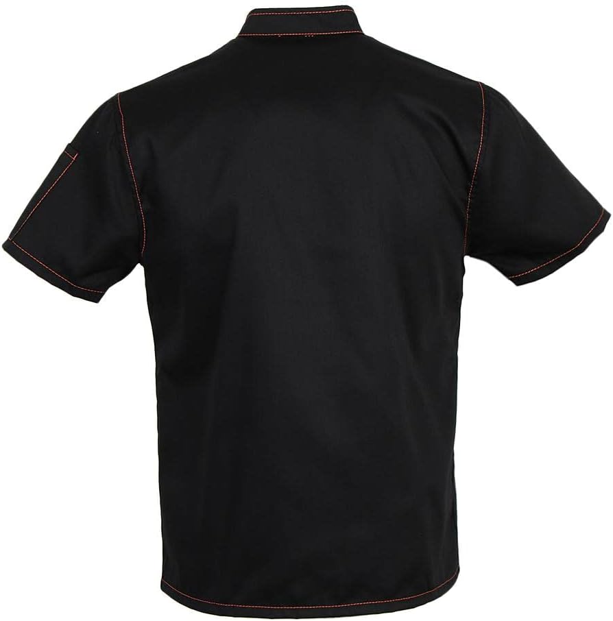 Unisex Denim Chef Jacket Coat Short Sleeves Shirt Kitchen Uniform Plus Size - Black 3XL, as described