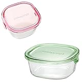 【セット買い】iwaki(イワキ) 耐熱ガラス 保存容器 グリーン 角型 S 450ml ごはん 1膳 パック&レンジ KC3240N-G & ピンク 角型 SS 200ml KC3200-P
