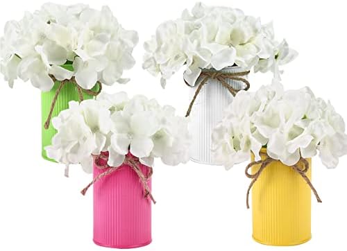 Omldggr 4 Pack Mason Jar Centerpiece Decorative Artificial Flower Plants Silk Hydrangea Flowers in Pot for Home Party Wedding Office Patio Table Desk Decoration