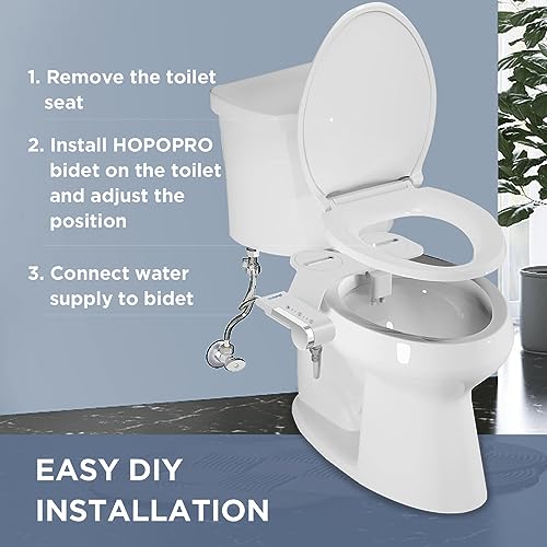 Bidet Attachment for Toilet, Non-Electric Bidet Ultra-Slim Dual Nozzle (Feminine/Rear Wash), Fresh Cold Water Sprayer Bidets for Existing Toilets with Adjustable Pressure Control 1-Min Install