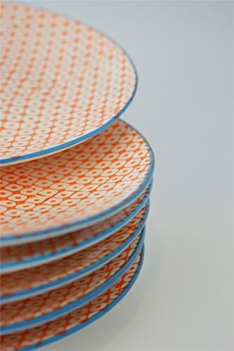 Nicola Spring 6 Piece Hand-Printed Side Plate Set - Japanese Style Porcelain Dessert Bread Plates - Orange - 18cm