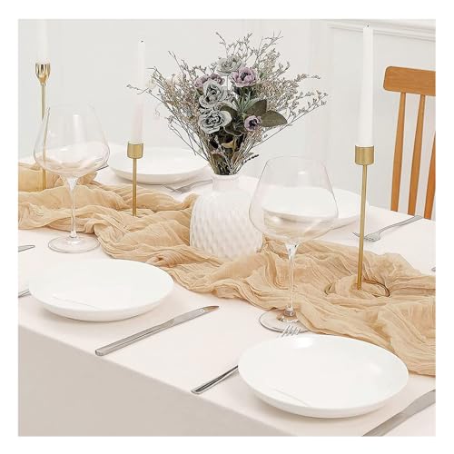Bieiyhe Käsetuch Tischläufer Beige 90x300 cm - Musselin Boho Chiffon Gaze Rustikaler Dekostoff für Hochzeit, Taufe, Küche, Geburtstagsparty