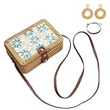 ouli store borsa a tracolla rettangolo in rattan, bohémien donna borsa rattan fatto a mano borsa alla moda borsa da spiaggia estiva classico borsa in rattan chic (color 3)