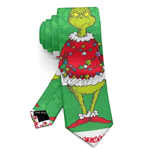 Mikors Cach Christmas Green Monster Grinches Men's Ties Necktie Retro Fashion Neck Tie For Men Slim Skinny Tie Business Formal Necktie Tie For Wedding Party Work #TOP2