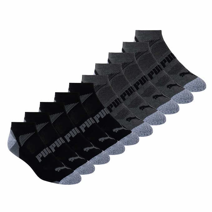 PUMA Mens No Show Socks, Black 10 Pair, 13-15, (PUMA-12345-BLK-13-15)
