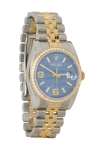Rolex Two-Toned 18K Gold & Steel Blue Wave Pave Diamond Datejust 116243