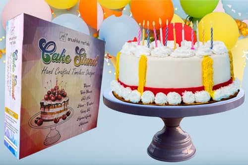 Image of Violet / Purple Color Metal Cake Stand Pedestal | Round Non-Revolving 9 inch Diameter by 5 inch Height Dessert Display | Sturdy Cake Holder for Birthday, Wedding, Anniversary & Party Decor
