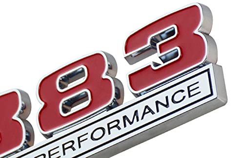 Image of Pair Set 383 6.2L High Performance Engine Emblem Badge 3D Decals Stickers Cars Trucks Chrome Black Red