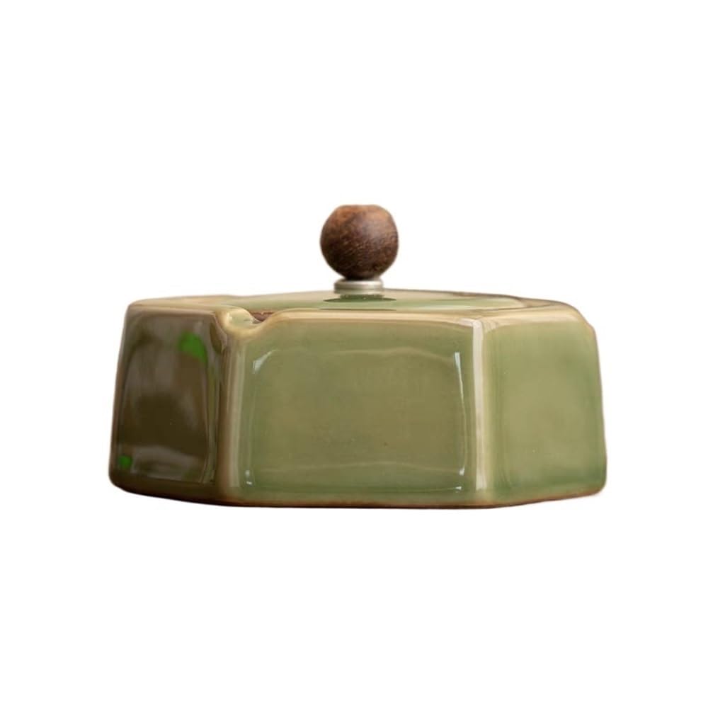 Ashtray Ornamenti da tavolo da ufficio, posacenere con coperchio in ceramica poligonale for soggiorno(Green)