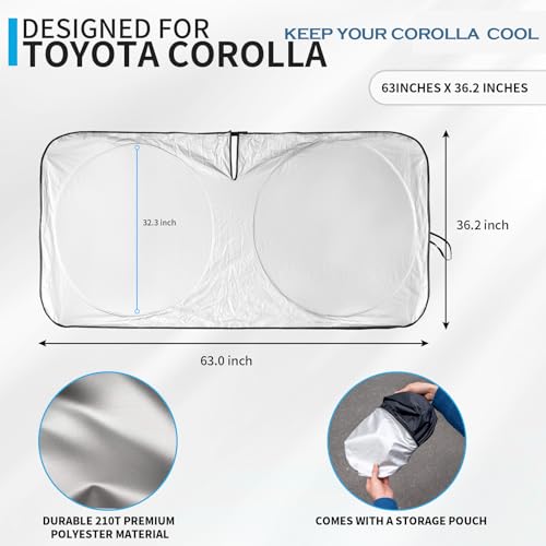 for Toyota Corolla 2023 Windshield Sun Shade, Front Sunshade for 2022 Corolla Prius Yaris Sienna Toyota C-HR 2018-2024 Vehicle Sun Protector Front Window Auto Windshield Cover Car Accessorie
