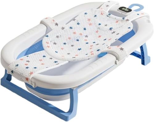 Conutoo ベビーバス 折りたたみ 湯温計付 滑り止め バスネットセット付き 簡易収納 赤ちゃん お風呂 浴槽 バスタブ 沐浴 シンク 新生児 0~6歳 (ブルー)