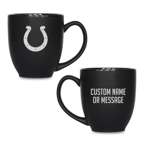 Image of Rico Industries NFL Football 15oz Personalized Laser Engraved Matte Black Ceramic Bistro Mug - For Hot or Cold Drinks