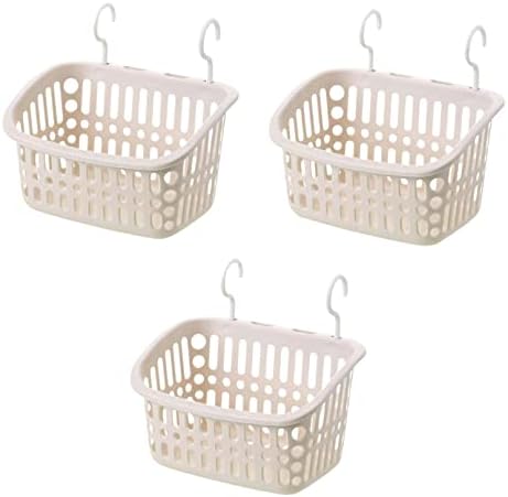 Doitxue 3PCS Hanging Plastic Storage Basket/laundry Basket Plastic/Baskets for Organizing, Bathroom Kitchen Dorm Room Bedroom Small Storage Basket 10.6" × 8.6" × 6.1" (Beige)