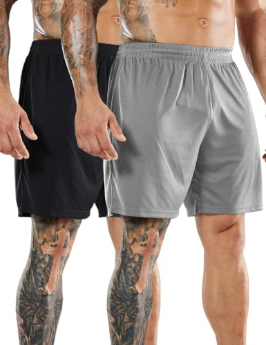 MIER 2-Pack Pocketless Soccer Shorts for Men, Dry Fit Black/Light Grey, XXL