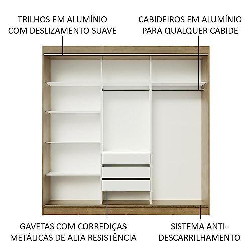 Guarda-Roupa Casal Madesa Austin 4 Portas de Correr com Espelhos 3 Gavetas - Rustic/Preto