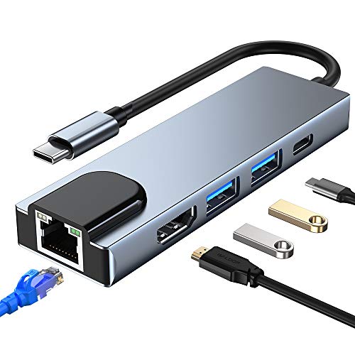 Wowssyo Hub USB C Ethernet - 6 in 1，Spazio Alluminio Adattatore USB C HDMI 4K, 2 USB 3.0, Ricarica Rapida PD 100 W, Adattatore MacBook Air/PRO M1, iPad M1, Chromecast, Switch, PS4, Windows