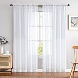 Sheer Window Curtains for Bedroom Linen Textured White Curtain Panels for Living Room 108 inch...
