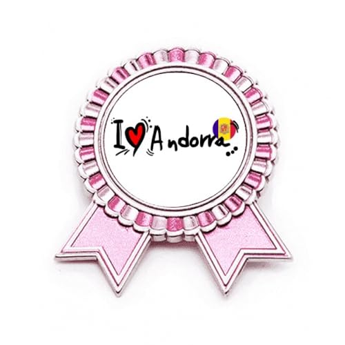 Broche drapeau cœur I Love Word rose en métal pour veste denim