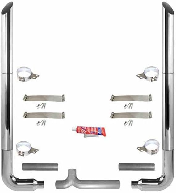 Technical Precision Replacement for Peterbilt 359 Year 1985 6-5 X 102 INCH Chrome KIT W Miter Stacks and Long Drop Elbows