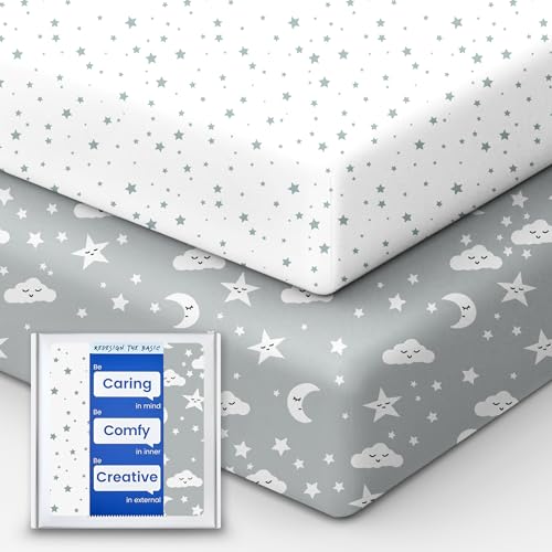 Image of Crib Fitted Sheet Star, Super Stretchy Jersey Crib Sheets, Buttery Soft Boy Crib Mattress Sheets, Ultra Breathable Baby Bed Sheets 28x52x9 Extra Deep Pocket, 2 Pack