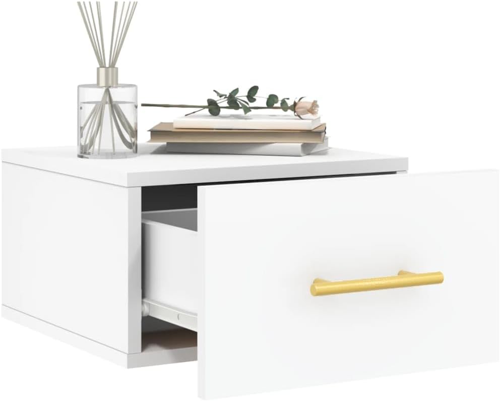 Wall Mounted Bedside Cabinet Set of 2 in Modern White Engineered Wood for Space Saving Storage