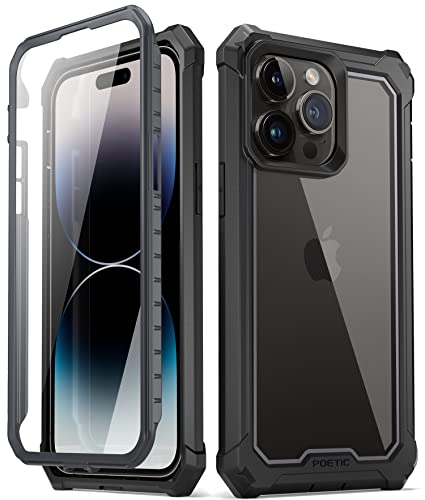 Poetic Guardian Case Compatible with iPhone 14 Pro Max 6.7 inch [6FT Mil-Grade Drop Tested], Full-Body Hybrid Shockproof Protective Rugged Clear Cover Case with Built-in Screen Protector, Black/Clear