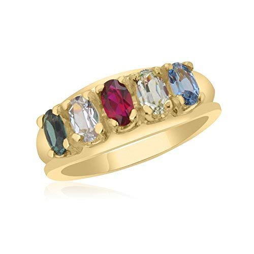 10K Yellow Gold Oval Stone Ring – 5 Birthstone Family Ring 10K Yellow Gold Oval Stone Ring – 5 Birthstone Family Ring