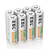 EBL AA Akku 2500mAh - wiederaufladbare AA Batterien Typ NI-MH 8 Stück, 1.2V Mignon Akkubatterien