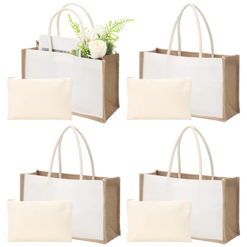 Sac en toile et jute pour loisirs créatifs, grand cabas de plage et shopping avec pochette