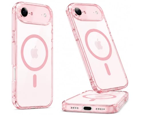 Image of Elzzi Translucent Clear Back Cover Compatible with iPhone 17 Air, PC Shockproof Scratch Resistant, Non-Yellowing, Support Mag-Safe Wireless Magnetic Charging Case - Pink
