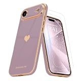 Picture of Teageo for iPhone Air Case with Screen Protector [2 Pack] Girl Women Cute Girly Love-Heart Luxury Gold Soft Cover Camera Protection Shockproof Phone Case for iPhone Air, Lavender