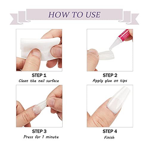 Babalal Long French Nails Coffin False Nail Tips Natural Acrylic Nails With Design Glossy Gel On Nails With Butterfly Design For Women And Girls #TOP5