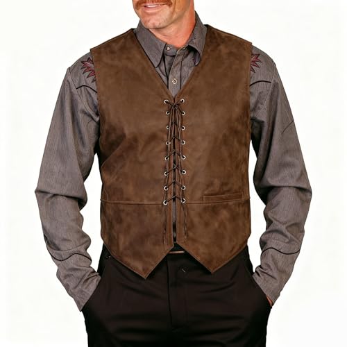Chaleco medieval para hombre con cuello redondo y cordones ajustables para eventos 3