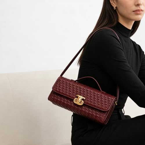 Image of JYG Woven Handbag for Women Fashion Evening Shoulder Bag PU Leather Handmade Clutch Purse Casual Crossbody Bags 2024