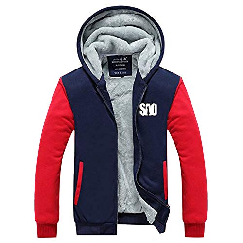 BIRDEU SAO Hoodie Winter Plus Dicke Samt Sweatshirt Zip Jacke Herren Mantel Top Pullover Kleidung für Anime Cosplay Kostüm (M, Roter Ärmel) Cover
