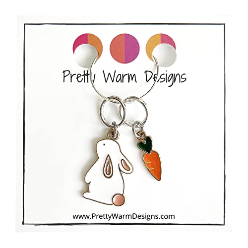 Bunny + Carrot Stitch Markers for Knitting | Handmade by Pretty Warm Designs | Knit Ring Marker Snag Free Knitter Accessories Gift