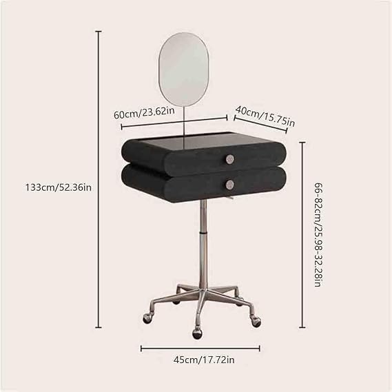 Vanity Desk Movable Dressing Table Retro Small Dressing Table with Makeup Mirror Farmhouse Makeup Vanity Table with Jewelry Storage Drawer for Bedroom Dressing Table(Black)