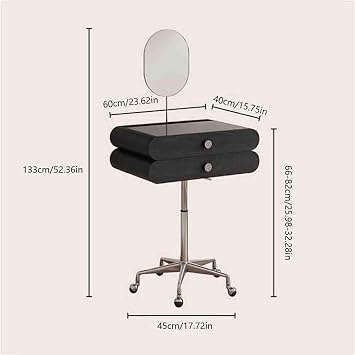 Vanity Desk Movable Dressing Table Retro Small Dressing Table with Makeup Mirror Farmhouse Makeup Vanity Table with Jewelry Storage Drawer for Bedroom Dressing Table(Black)