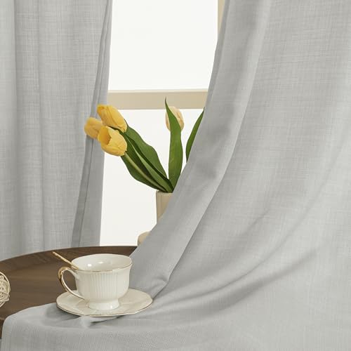 Image of LAMIT Linen Window Curtains for Bedroom, 63 inch Grommet Thick Linen Drapes Light Filtering Privacy Sheer Curtains for Living Room, Set of 2 Panels (52 x 63 Inch, Light Grey)