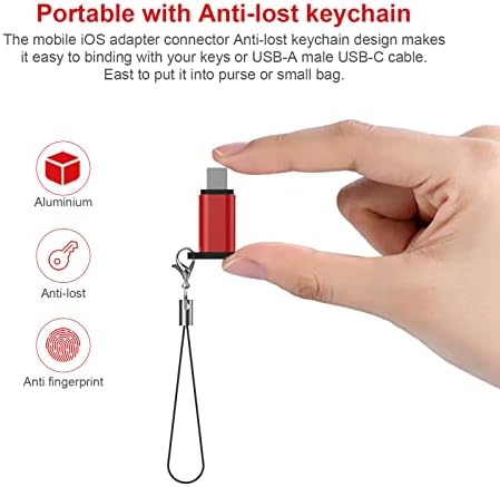 2PACK Red USB C Female Adapter to i-OS Male Connector with Anti-lost Keychain Made of Aluminum. Support Charging and Data Transfer Compatible for i-OS Phone, Pad Mini and Pod Touch.