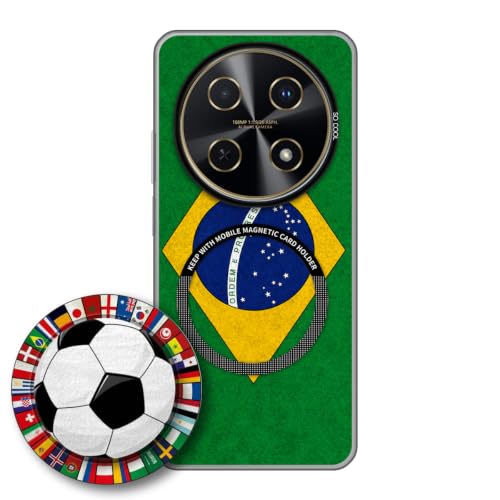 JGOYGYI Case for Huawei Nova 13I with Magnetic Detachable Collapsible Grip Stand, Shockproof Silicone Bumper Cover, Brazil Flag Football Design,Pattern 3