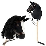 BIECO Cavallo Giocattolo Hobby Horse Nero - Taglia S, con Briglia | Bastone e Coda Rimovibili, per Salto Ostacoli, Dressage & Gioco | Cavalli Giocattolo