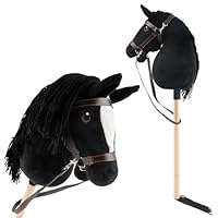 Bieco Hobby Horse Steckenpferd Rappe - Größe S, mit Trense | Abnehmbarer Stock & Schweif, für Springreiten, Dressur & Spielen | Hobby Horse Pferde
