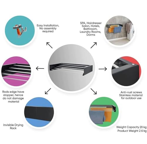 homeart Wall Mounted Clothes Drying Rack | 75 cm Retractable Laundry Clothes Airer | Collapsible Folding Washing Line Clothes Dryer, Indoor & Outdoor, Compact Plain Design 20 kg Capacity, Anthracite - Image 4