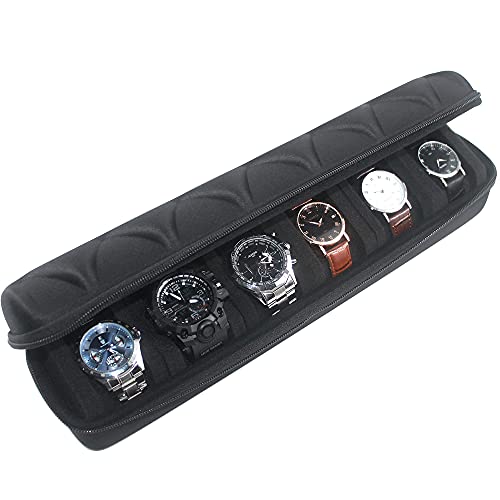 Amzsafe Watch Roll Travel Case Organizer For 6 Watches, Storage Organizer And Display With Innovative Watch Pillow, Fit Large Up To 60Mm Faced Watches (Black, 6 Slot) #TOP5