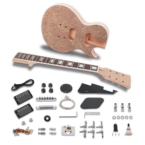 Fojill DIY Build Your Own Electric Guitar kit LP Mahogany Body Neck Rosewood Frerboard Fingerboard All Parts Included(FLPK-60BM)