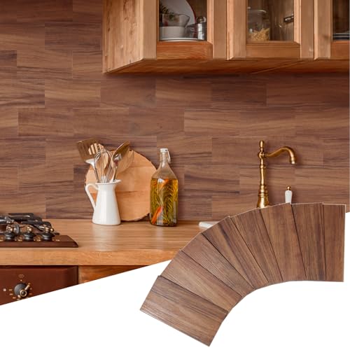 Yipscazo Peel and Stick backsplash 3 x 6 Inches 3D PVC Composite Wall Tile Stick on Backsplash Tile for Kitchen Bathroom, Laundry Room, Fireplace(Brown Wood Grain, 160 Pieces)