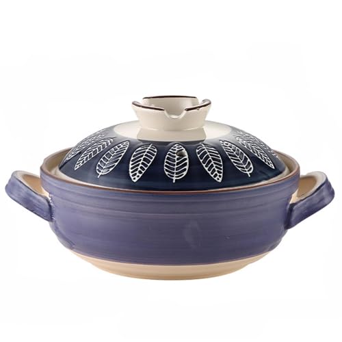 MGHRUE Cazuela De Cerámica, Olla De Barro Japonesa, Olla De Arroz De Piedra Donabe con Tapa, Olla De Barro, Olla De Cerámica, Olla para Cocinar, Utensilios De Cocina Saludables, Olla para Sopa,C,2.5L
