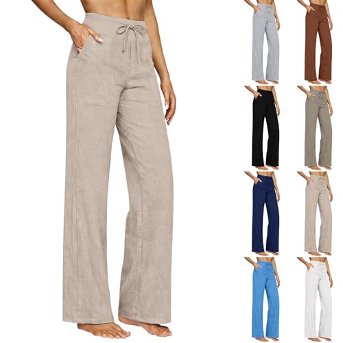 Linen Pants for Women Summer Straight Leg Flowy Beach Pants